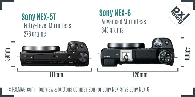 Sony NEX-5T vs Sony NEX-6 top view buttons comparison