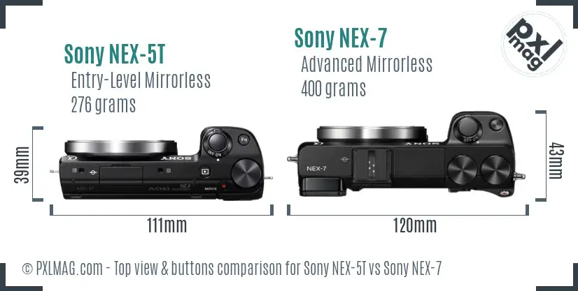 Sony NEX-5T vs Sony NEX-7 top view buttons comparison