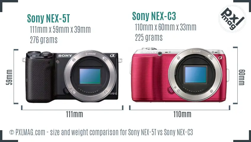 Sony NEX-5T vs Sony NEX-C3 size comparison