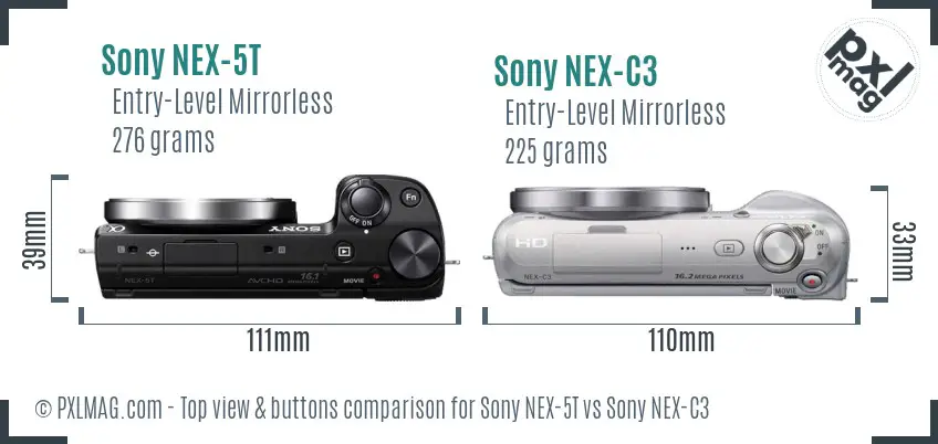 Sony NEX-5T vs Sony NEX-C3 top view buttons comparison