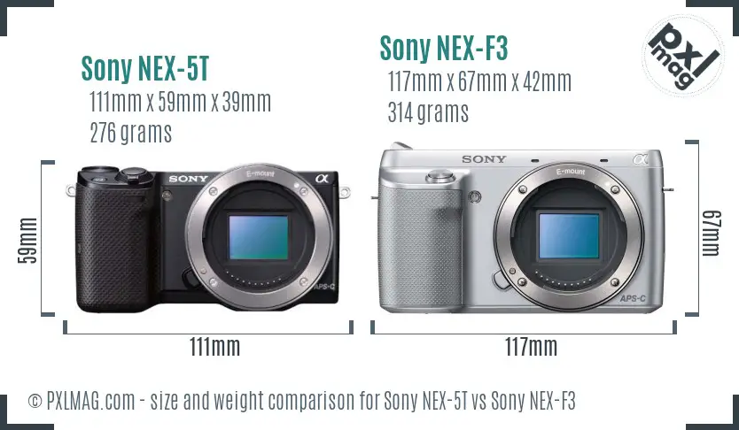 Sony NEX-5T vs Sony NEX-F3 size comparison