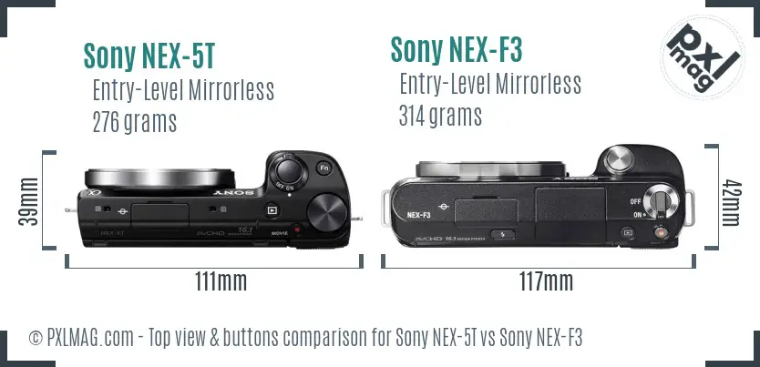 Sony NEX-5T vs Sony NEX-F3 top view buttons comparison
