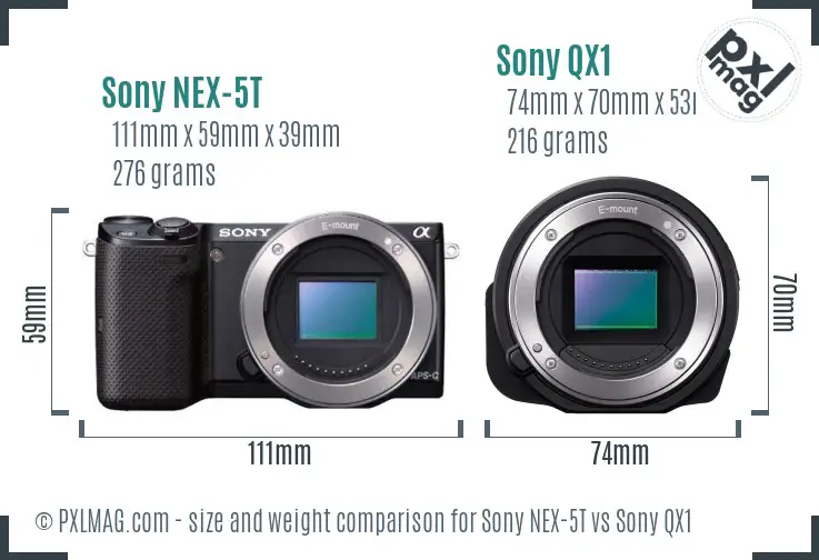 Sony NEX-5T vs Sony QX1 size comparison