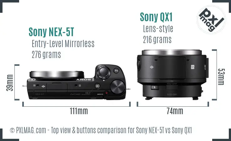 Sony NEX-5T vs Sony QX1 top view buttons comparison