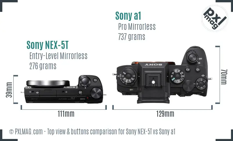 Sony NEX-5T vs Sony a1 top view buttons comparison Sony NEX-5T vs Sony a1 top view buttons comparison