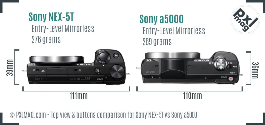 Sony NEX-5T vs Sony a5000 top view buttons comparison