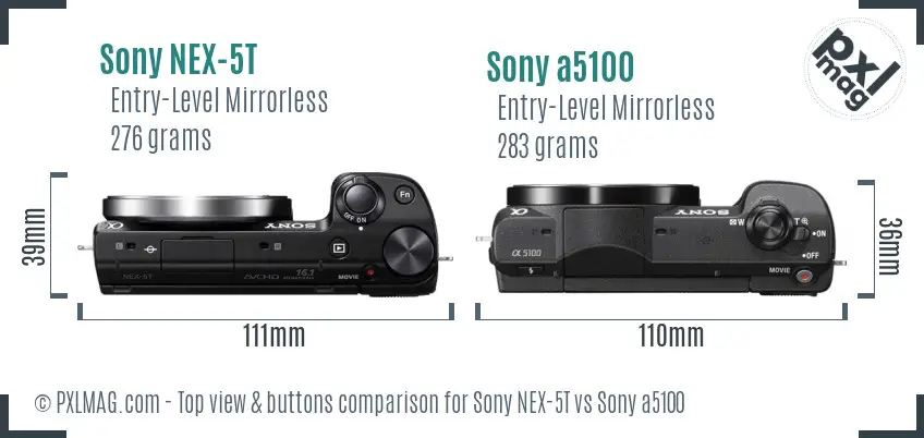Sony NEX-5T vs Sony a5100 top view buttons comparison