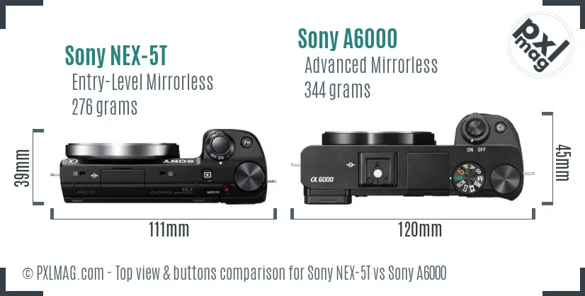 Sony NEX-5T vs Sony A6000 top view buttons comparison