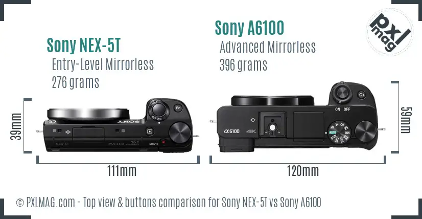 Sony NEX-5T vs Sony A6100 top view buttons comparison