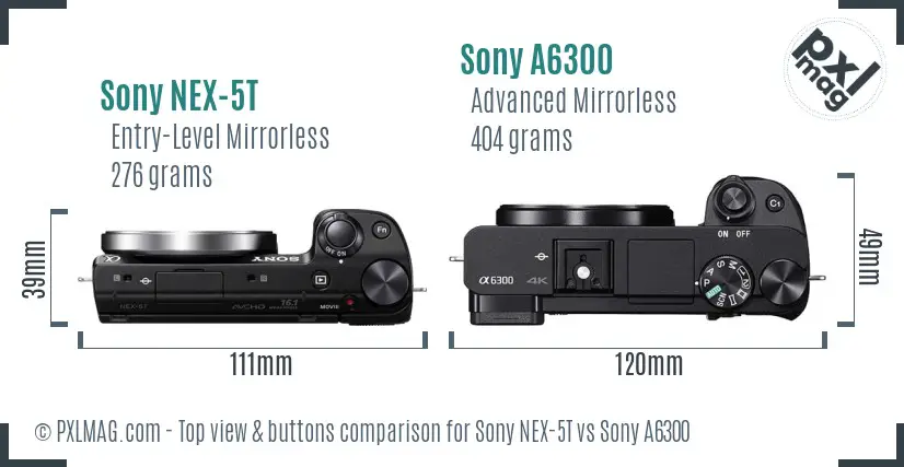 Sony NEX-5T vs Sony A6300 top view buttons comparison