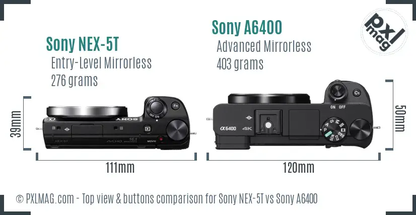 Sony NEX-5T vs Sony A6400 top view buttons comparison