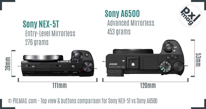 Sony NEX-5T vs Sony A6500 top view buttons comparison