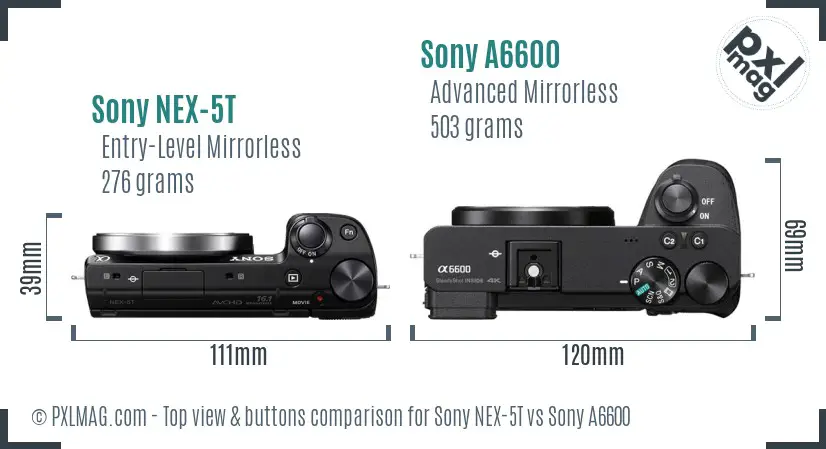 Sony NEX-5T vs Sony A6600 top view buttons comparison