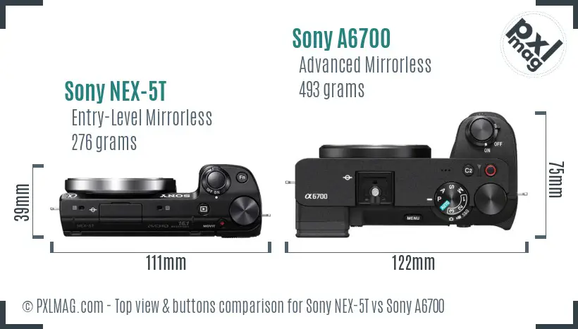 Sony NEX-5T vs Sony A6700 top view buttons comparison