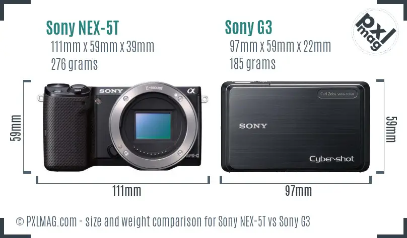 Sony NEX-5T vs Sony G3 size comparison