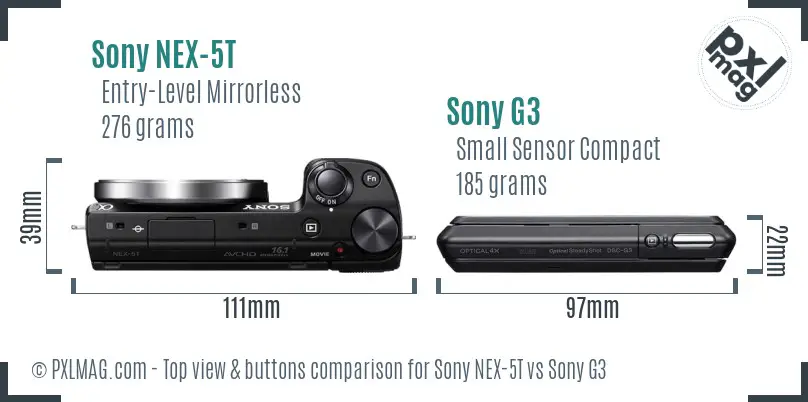 Sony NEX-5T vs Sony G3 top view buttons comparison