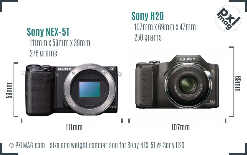 Sony NEX-5T vs Sony H20 size comparison