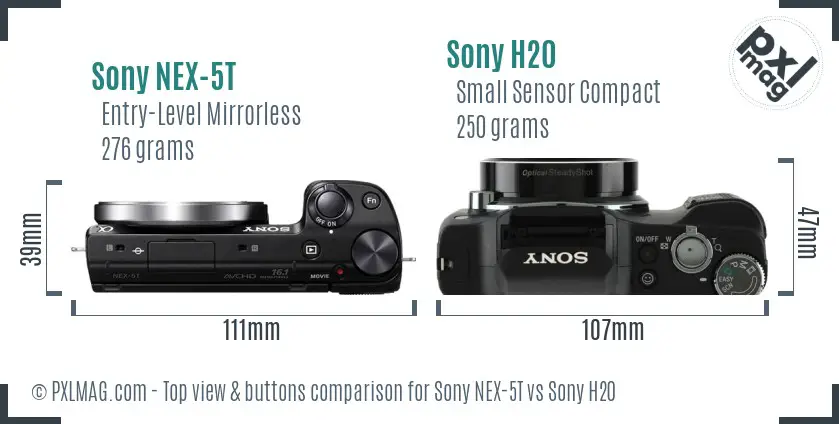Sony NEX-5T vs Sony H20 top view buttons comparison