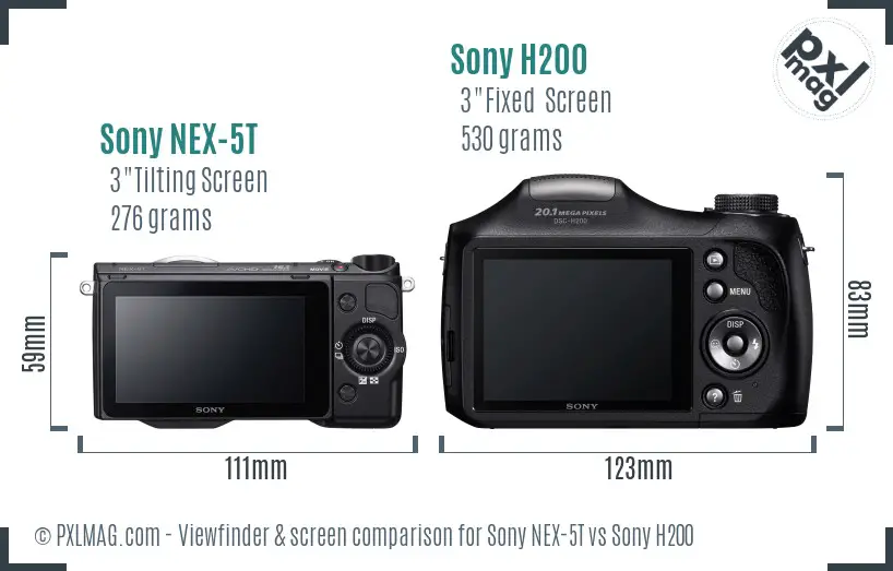 Sony NEX-5T vs Sony H200 Screen and Viewfinder comparison
