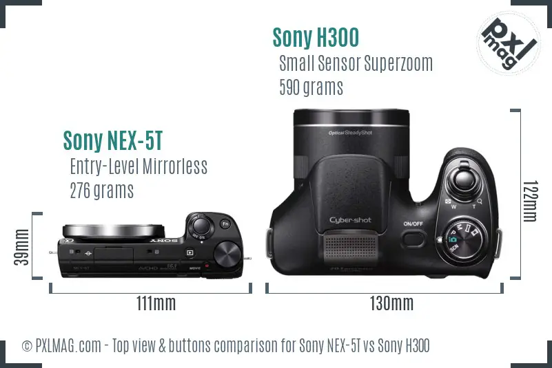 Sony NEX-5T vs Sony H300 top view buttons comparison