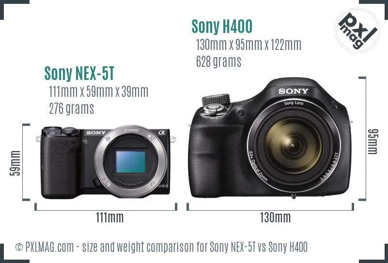 Sony NEX-5T vs Sony H400 size comparison