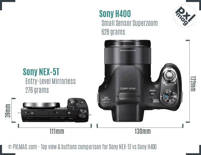 Sony NEX-5T vs Sony H400 top view buttons comparison