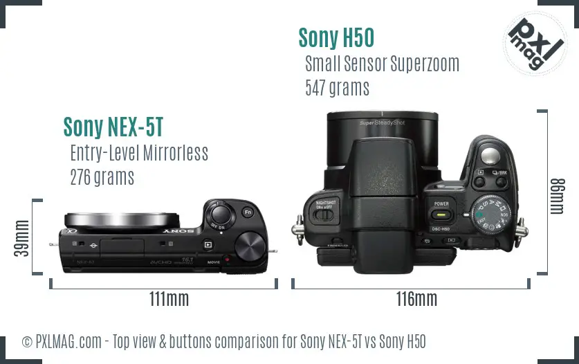 Sony NEX-5T vs Sony H50 top view buttons comparison