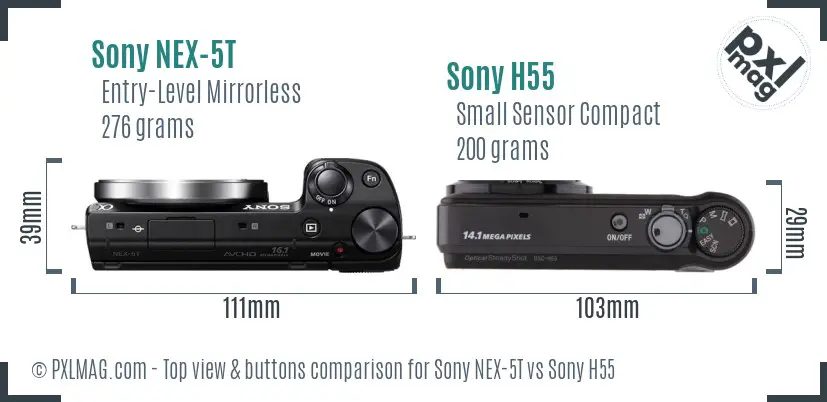 Sony NEX-5T vs Sony H55 top view buttons comparison