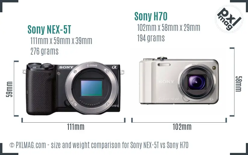 Sony NEX-5T vs Sony H70 size comparison