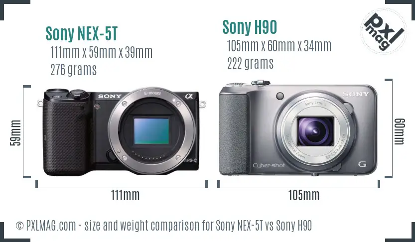 Sony NEX-5T vs Sony H90 size comparison