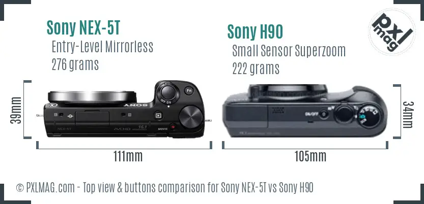 Sony NEX-5T vs Sony H90 top view buttons comparison
