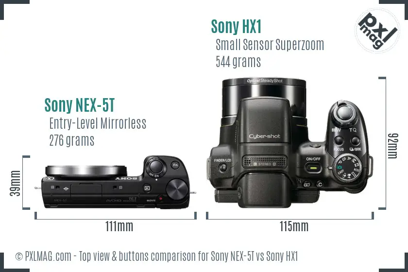 Sony NEX-5T vs Sony HX1 top view buttons comparison