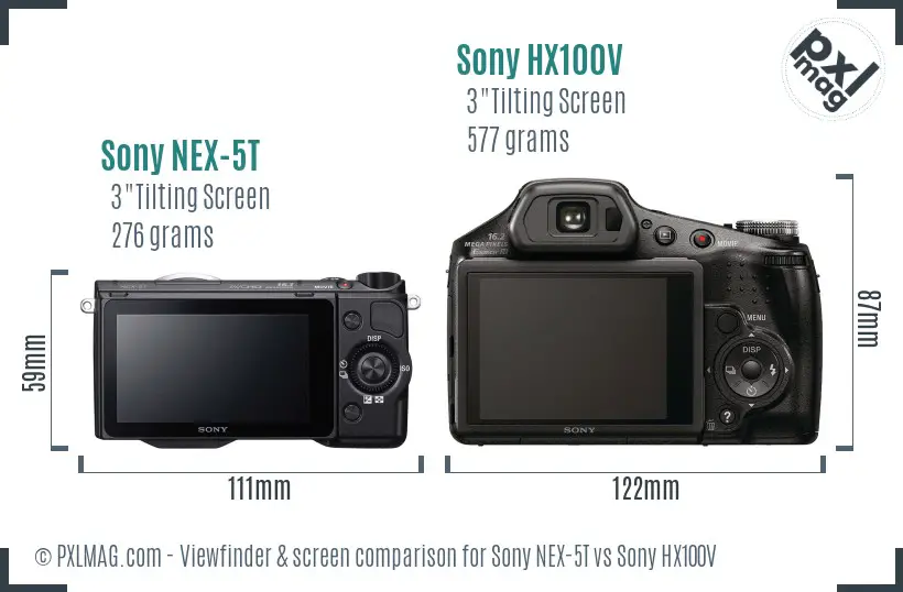 Sony NEX-5T vs Sony HX100V Screen and Viewfinder comparison