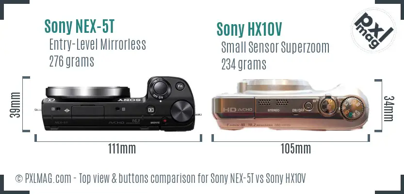 Sony NEX-5T vs Sony HX10V top view buttons comparison