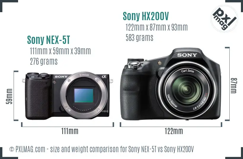 Sony NEX-5T vs Sony HX200V size comparison