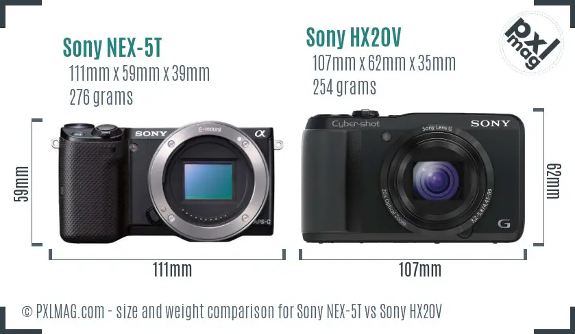 Sony NEX-5T vs Sony HX20V size comparison