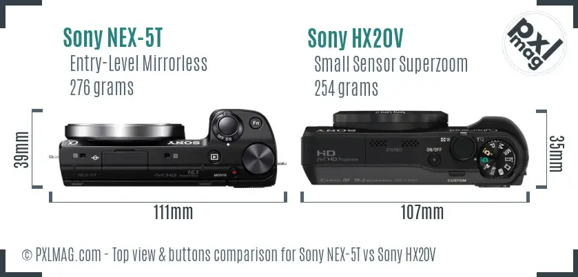 Sony NEX-5T vs Sony HX20V top view buttons comparison