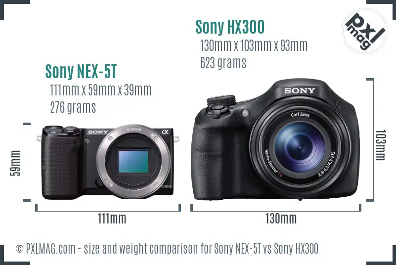 Sony NEX-5T vs Sony HX300 size comparison