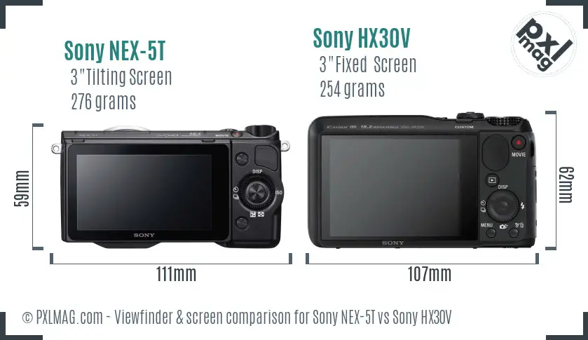 Sony NEX-5T vs Sony HX30V Screen and Viewfinder comparison