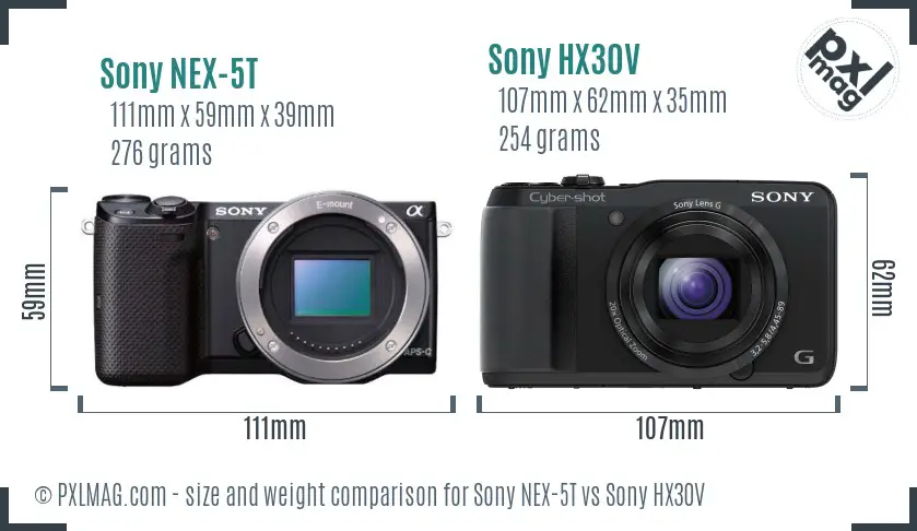 Sony NEX-5T vs Sony HX30V size comparison