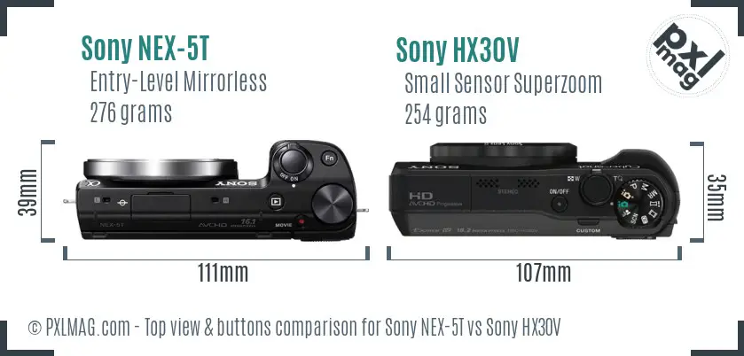 Sony NEX-5T vs Sony HX30V top view buttons comparison