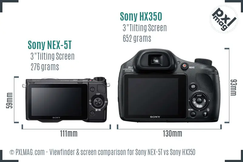 Sony NEX-5T vs Sony HX350 Screen and Viewfinder comparison