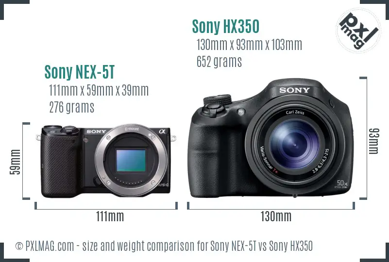 Sony NEX-5T vs Sony HX350 size comparison