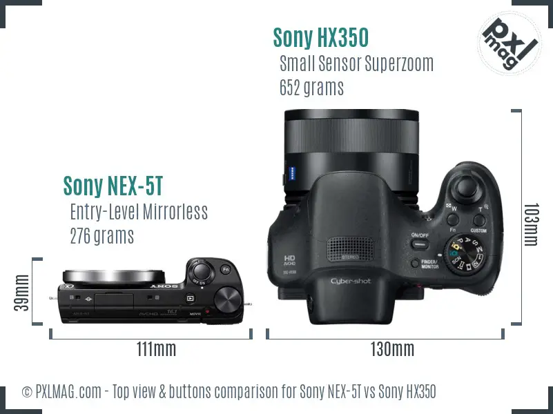 Sony NEX-5T vs Sony HX350 top view buttons comparison