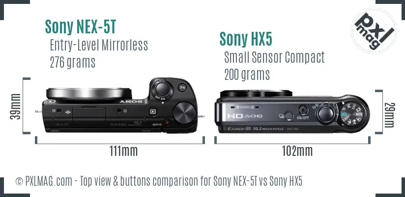 Sony NEX-5T vs Sony HX5 top view buttons comparison