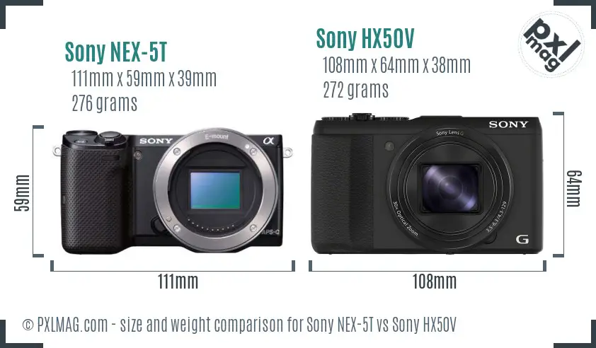 Sony NEX-5T vs Sony HX50V size comparison