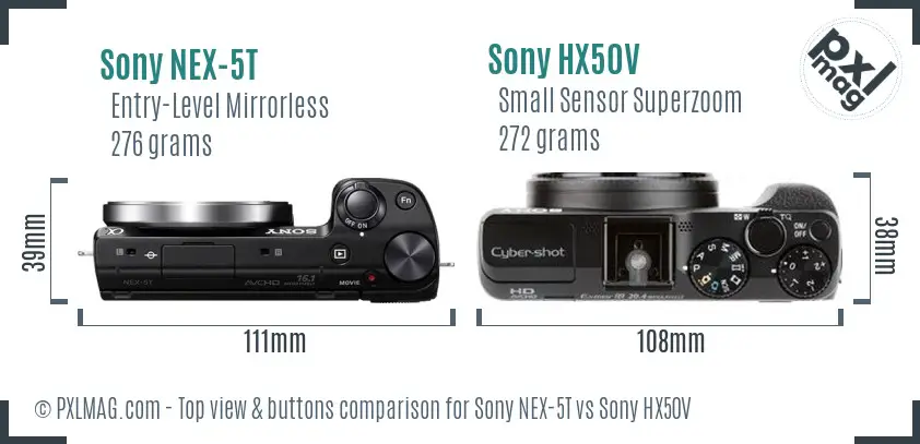 Sony NEX-5T vs Sony HX50V top view buttons comparison
