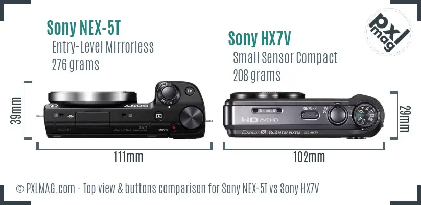 Sony NEX-5T vs Sony HX7V top view buttons comparison