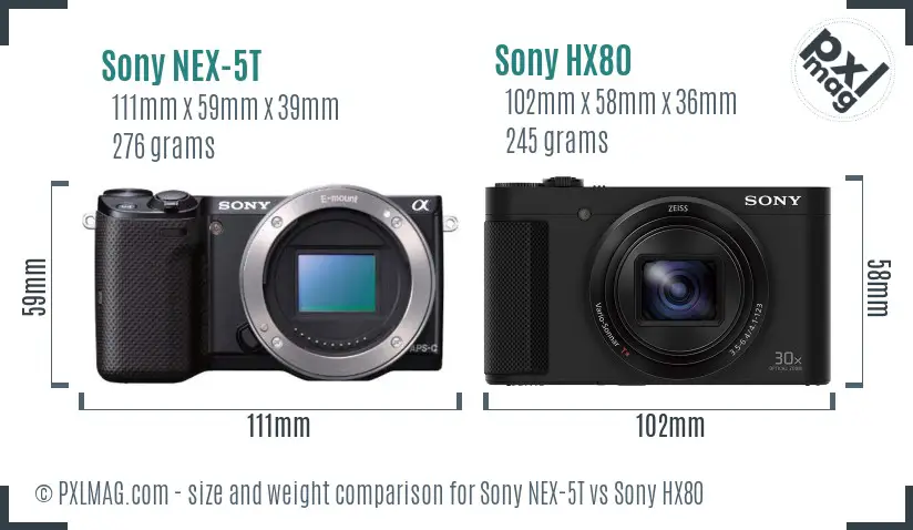 Sony NEX-5T vs Sony HX80 size comparison