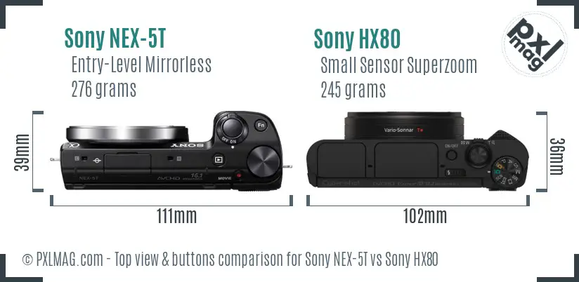 Sony NEX-5T vs Sony HX80 top view buttons comparison